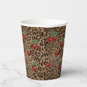 Leopard Cheetah Animal Print Red Cherry Pattern Papieren Bekers (Rechts)