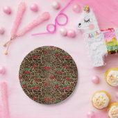 Leopard Cheetah Animal Print Red Cherry Pattern Papieren Bordje (Feest)