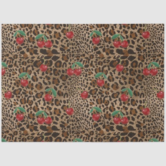 Leopard Cheetah Animal Print Red Cherry Pattern Tissuepapier (Voorkant)