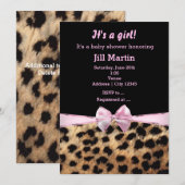 Leopard Cheetah Black Pink Bow Girls Uitnodiging (Voorkant / Achterkant)