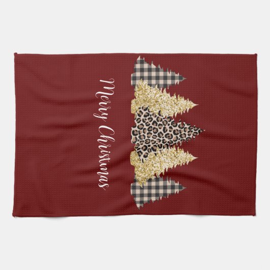 Leopard Cheetah Buffalo met kerstbomen Theedoek (Horizontaal)