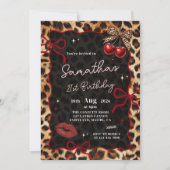 Leopard Cheetah Cherries Birthday Invitation Kaart (Voorkant)