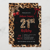 Leopard Cheetah Cherry 21st Birthday Invitation Kaart (Voorkant / Achterkant)