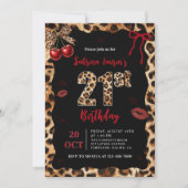 Leopard Cheetah Cherry 21st Birthday Invitation Kaart (Voorkant)