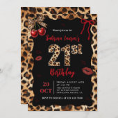 Leopard Cheetah Cherry 21st Birthday Invitation Kaart (Voorkant / Achterkant)