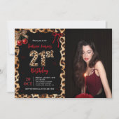 Leopard Cheetah Cherry 21st Birthday Photo Kaart (Voorkant)