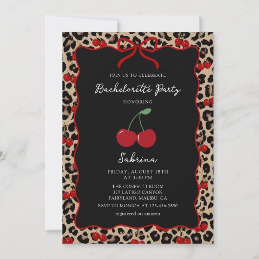 Leopard Cheetah Cherry Bachelorette Invitation Kaart (Voorkant)