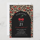 Leopard Cheetah Cherry Birthday Invitation Kaart (Voorkant)