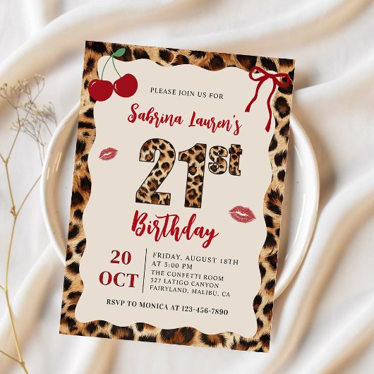 Leopard Cheetah Cherry Birthday Kaart