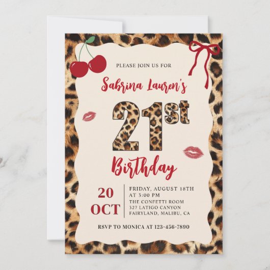 Leopard Cheetah Cherry Birthday Kaart (Voorkant)