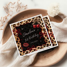 Leopard Cheetah Cherry Birthday Party Napkins Servet