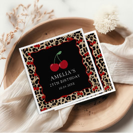 Leopard Cheetah Cherry Birthday Party Napkins Servet