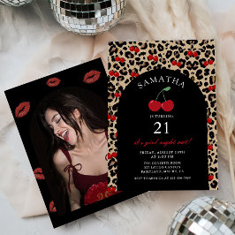Leopard Cheetah Cherry Birthday Photo Invitation Kaart