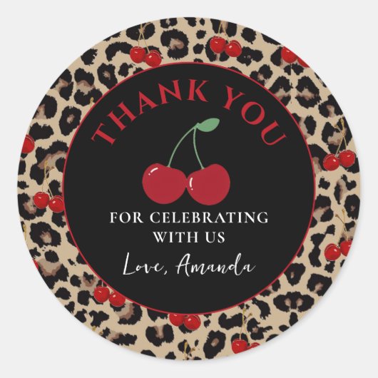 Leopard Cheetah Cherry Birthday Sticker (Voorkant)