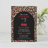 Leopard Cheetah Cherry On Top Birthday Invitation Kaart (Staand voorkant)