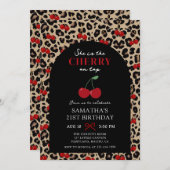 Leopard Cheetah Cherry On Top Birthday Invitation Kaart (Voorkant / Achterkant)