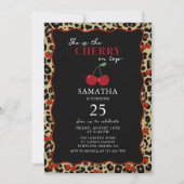 Leopard Cheetah Cherry On Top Birthday Invitation Kaart (Voorkant)