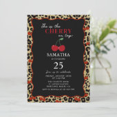 Leopard Cheetah Cherry On Top Birthday Invitation Kaart (Staand voorkant)