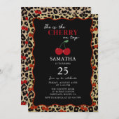 Leopard Cheetah Cherry On Top Birthday Invitation Kaart (Voorkant / Achterkant)