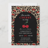 Leopard Cheetah Cherry On Top Birthday Invitation Kaart (Voorkant)