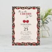 Leopard Cheetah Cherry On Top Birthday Invitation Kaart (Staand voorkant)