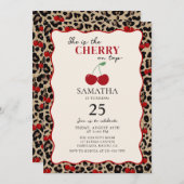 Leopard Cheetah Cherry On Top Birthday Invitation Kaart (Voorkant / Achterkant)