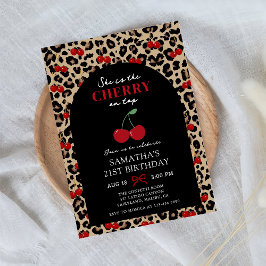 Leopard Cheetah Cherry On Top Birthday Invitation Kaart