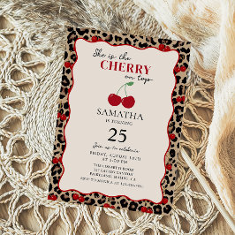 Leopard Cheetah Cherry On Top Birthday Invitation Kaart