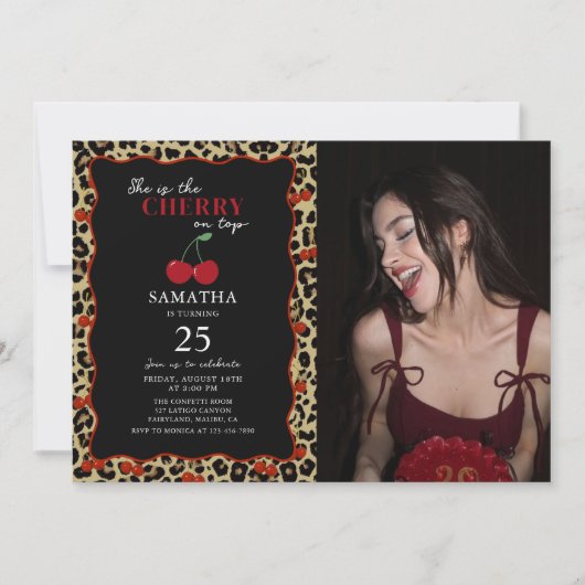 Leopard Cheetah Cherry On Top Birthday Photo Kaart (Voorkant)