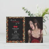 Leopard Cheetah Cherry On Top Birthday Photo Kaart (Staand voorkant)