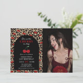 Leopard Cheetah Cherry On Top Birthday Photo Kaart (Staand voorkant)