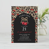 Leopard Cheetah Coquette Cherry Birthday Kaart (Staand voorkant)