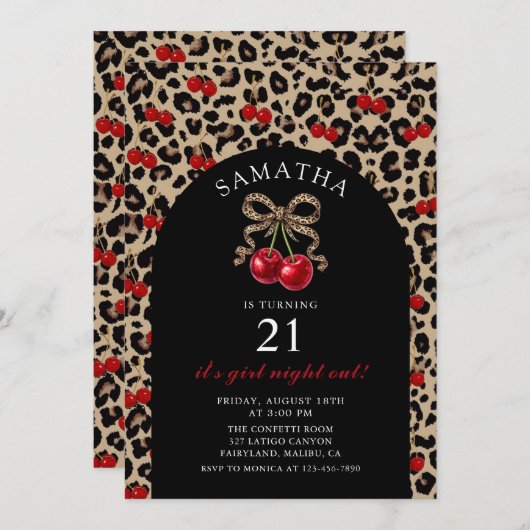 Leopard Cheetah Coquette Cherry Birthday Kaart (Voorkant / Achterkant)