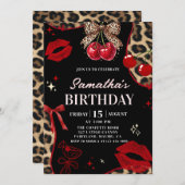 Leopard Cheetah Coquette Cherry Birthday Kaart (Voorkant / Achterkant)