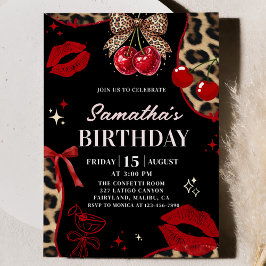 Leopard Cheetah Coquette Cherry Birthday Kaart