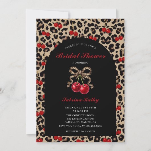 Leopard Cheetah Coquette Cherry Bridal Shower Kaart (Voorkant)