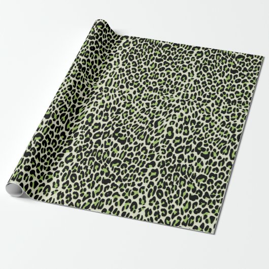Leopard, cheetah, dierlijk gedrukt groen cadeaupapier (Uitgerold)
