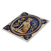 Leopard Cheetah & Flowers Donkerblauw Antiek Tegeltje (Zijkant)