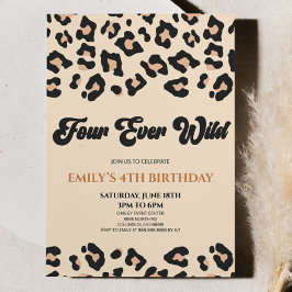 Leopard Cheetah Four Ever Wild 4th Verjaardagsfees Kaart
