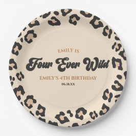 Leopard Cheetah Four Ever Wild 4th Verjaardagsfees Papieren Bordje