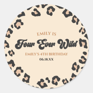 Leopard Cheetah Four Ever Wild 4th Verjaardagsfees Ronde Sticker