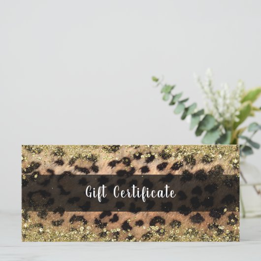 Leopard Cheetah Gold Glitter Glam Gift Certificate (Staand voorkant)