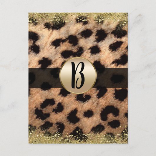 Leopard Cheetah Gold Glitter Monogram Flyer Mailer Aankondigingskaart (Voorkant)