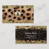 Leopard Cheetah Gold Glitter Monogram Gepersonalis Visitekaartje (Voorkant / Achterkant)