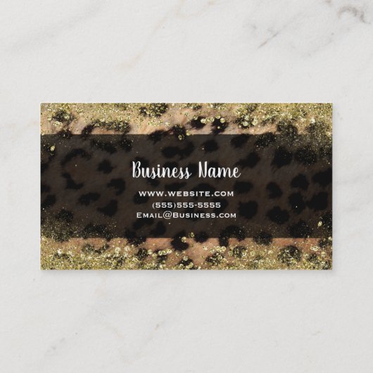 Leopard Cheetah Gold Glitter Monogram Gepersonalis Visitekaartje (Achterkant)