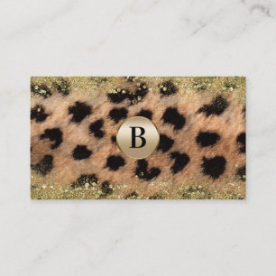 Leopard Cheetah Gold Glitter Monogram op persoonli Visitekaartje