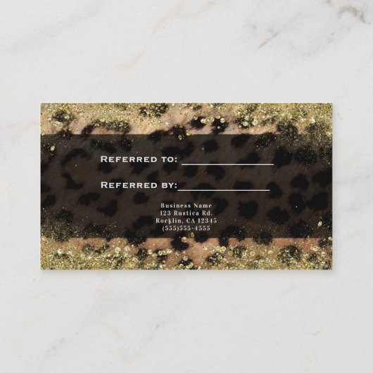 Leopard Cheetah Gold Glitter Verwijs een vriend Aanbevelingskaartje (Achterkant)
