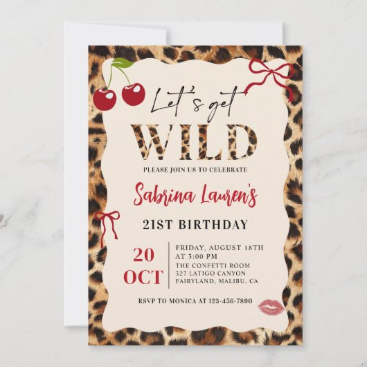 Leopard Cheetah Let’s Get Wild Birthday Invitation Kaart (Voorkant)