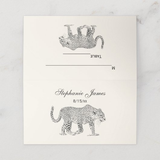 Leopard Cheetah Place Card Escort Kaart Ivoor Plaatskaartje (Buitenkant ongevouwen)