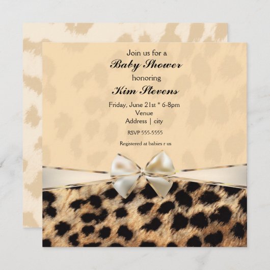Leopard Cheetah Print Bow Party Douche Uitnodiging (Voorkant / Achterkant)